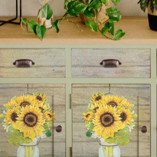 Sunflower Watercolor Mason Jars Wood Decoupage Tissue Paper