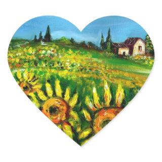 SUNFLOWERS AND COUNTRYSIDE IN TUSCANY,heart Heart Sticker