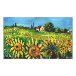 SUNFLOWERS AND COUNTRYSIDE IN TUSCANY RECTANGULAR STICKER