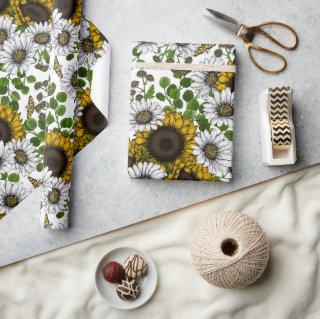 Sunflowers and daisies, summer garden 3