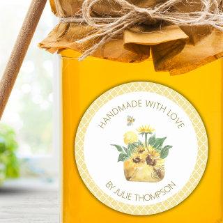 Sunflowers & Bees 🍯 Yellow Honeycomb Custom Honey Classic Round Sticker