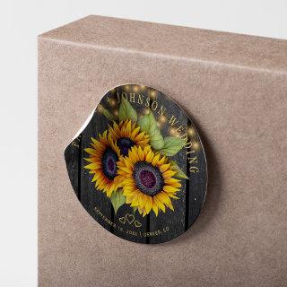 Sunflowers elegant rustic wood lights wedding classic round sticker