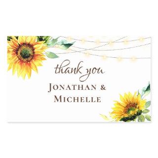 Sunflowers Greenery String Lights Rustic Thank You Rectangular Sticker