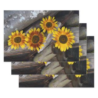 Sunflowers On Logs Brown Yellow Vintage Rustic Art  Sheets