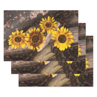 Sunflowers On Logs Brown Yellow Vintage Rustic  Sheets