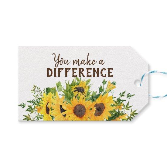 Sunflowers with You Make a Difference Quote  Gift Tags