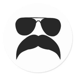 Sunglasses with mustache - Choose background color Classic Round Sticker