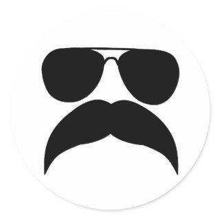 Sunglasses with mustache - Choose background color Classic Round Sticker