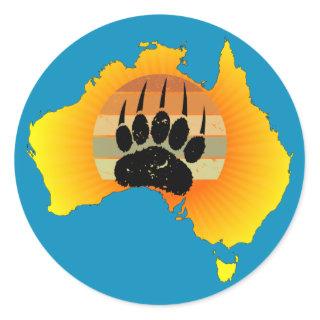 Sunny Australia Map Bear With Retro Sunset Classic Round Sticker