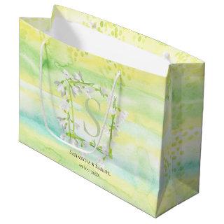 Sunny & Fresh Watercolor Snowdrops Wreath Monogram Large Gift Bag