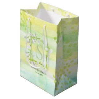 Sunny & Fresh Watercolor Snowdrops Wreath Monogram Medium Gift Bag