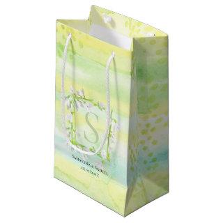 Sunny & Fresh Watercolor Snowdrops Wreath Monogram Small Gift Bag