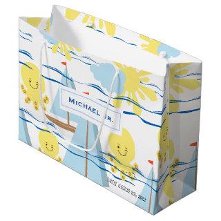 Sunny Kids Pattern, Boat, Octopus and Sun Clipart Large Gift Bag