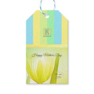 Sunny Lime Pastel Palette Tulip Photo Monogram Gift Tags