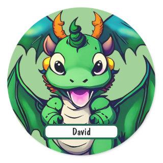 Sunny The Friendly Dragon With Custom Nametag Classic Round Sticker