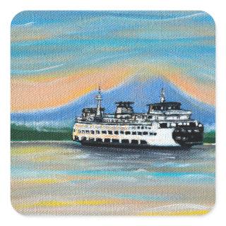 Sunrise Ferry Painting Square Sticker