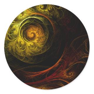 Sunrise Floral Red Abstract Art Round Sticker