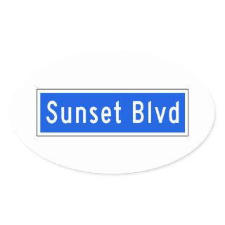 Sunset Boulevard, Los Angeles, CA Street Sign Oval Sticker