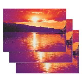 Sunset Coastal Beach Orange Purple Art Decoupage  Sheets