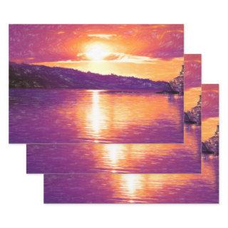 Sunset Coastal Beach Orange Purple Decoupage  Sheets