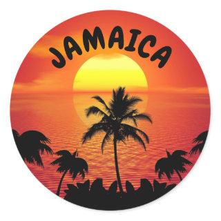 SUNSET IN JAMAICA, ISLAND IN THE SUN CLASSIC ROUND STICKER