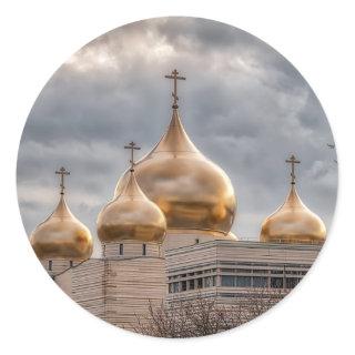 Sunset on Russian Orthodox Cathedral in Paris Classic Round Sticker