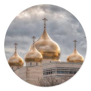 Sunset on Russian Orthodox Cathedral in Paris Classic Round Sticker