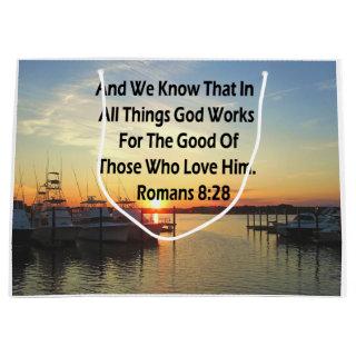 SUNSET ON THE LAKE ROMANS 8:28 SCRIPTURE LARGE GIFT BAG