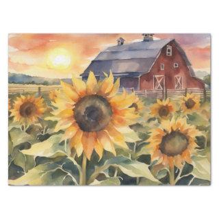 Sunset Over Sunflower Fields watercolor Decoupage  Tissue Paper