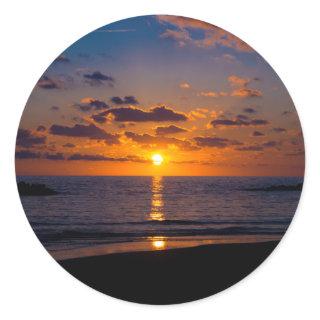 Sunset Over the Sea Classic Round Sticker