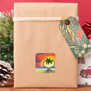 Sunset Palm Trees Square Sticker