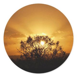 sunset rays classic round sticker