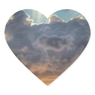 Sunset Rays of Light through Stormy Clouds Heart Sticker