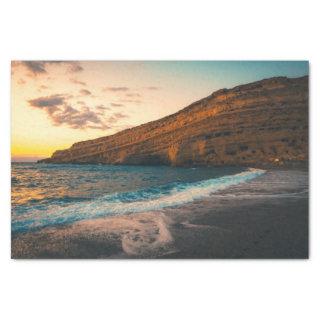 Sunset Sea Wave Sandy Beach Rock Tissue Paper