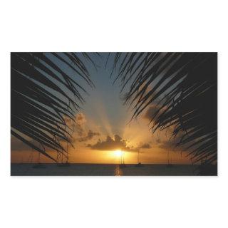 Sunset Through Palm Fronds Tropical Seascape Rectangular Sticker