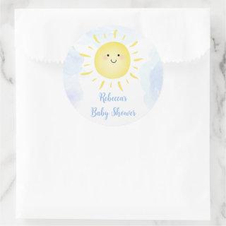 Sunshine Clouds Blue Boy Baby Shower Classic Round Sticker