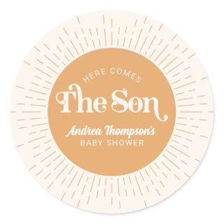 Sunshine Here Comes The Son Boy Bay Shower Classic Round Sticker