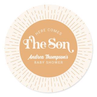 Sunshine Here Comes The Son Boy Bay Shower Classic Round Sticker