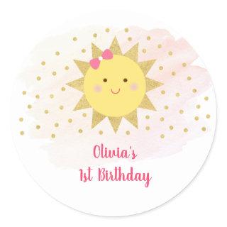Sunshine Pink & Gold First Birthday Classic Round Sticker