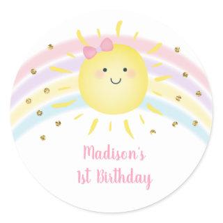 Sunshine Rainbow Pink Gold Pastel Birthday Classic Round Sticker