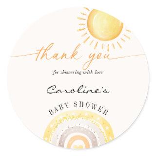 Sunshine & Rainbow Themed Baby Shower Thank You  Classic Round Sticker