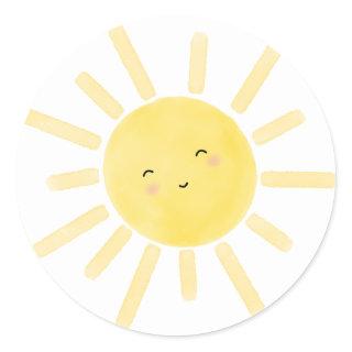 Sunshine, sun minimalist birthday party classic round sticker