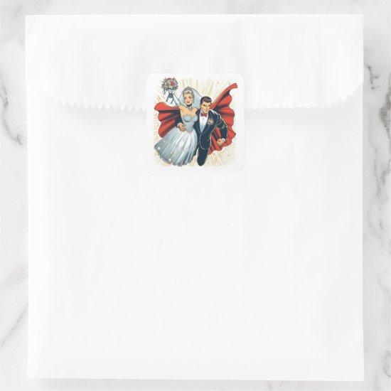 Super Couple Wedding Square Sticker