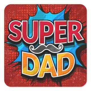 Super Dad Mustache Modern Grunge Square Sticker