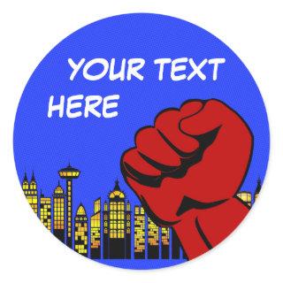 Super Hero round sticker - birthday party boy