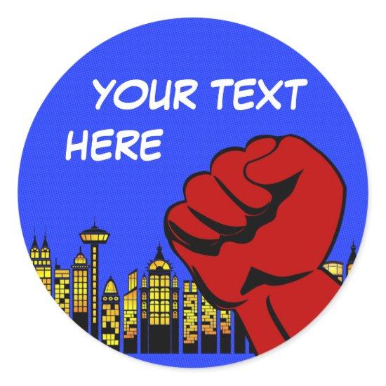 Super Hero round sticker - birthday party boy