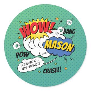Super Heroes and Villains Kid's Birthday Party Classic Round Sticker
