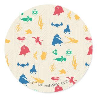 Super-Pets & Justice League Silhouette Pattern Classic Round Sticker