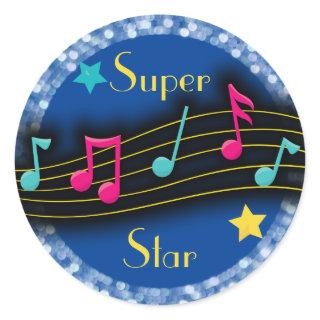 Super Star Music Notes Classic Round Sticker