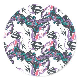 Supergirl Color Splash Swirls Pattern 3 Classic Round Sticker